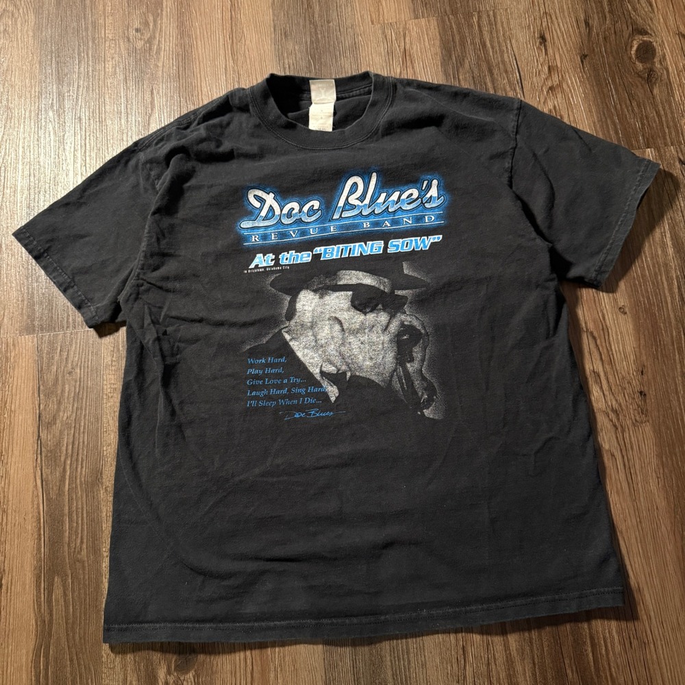 Vintage Doc Blues‎ Revue Band Tee Shirt Biting Sow Oklahoma City L